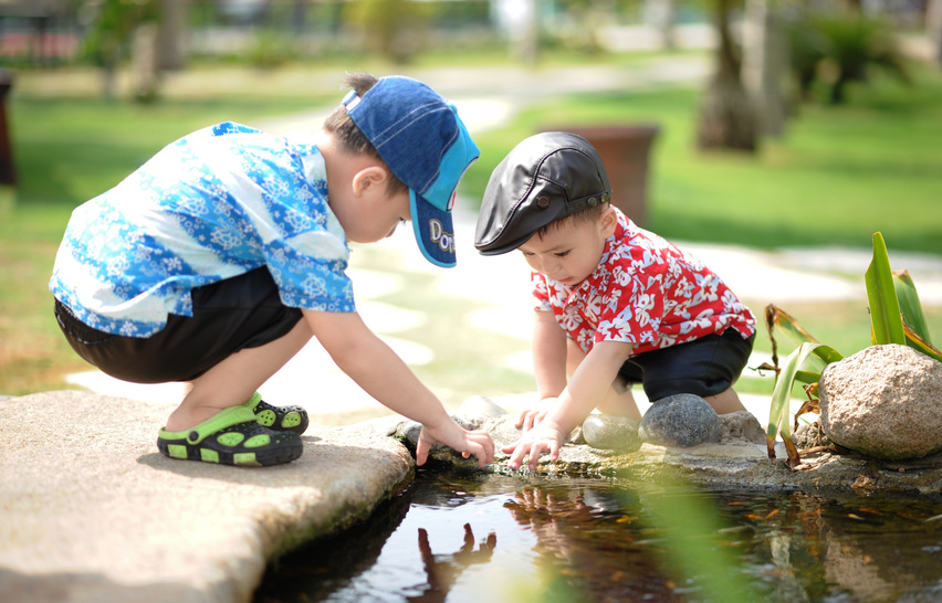 Little Brothers Playing by the Pond